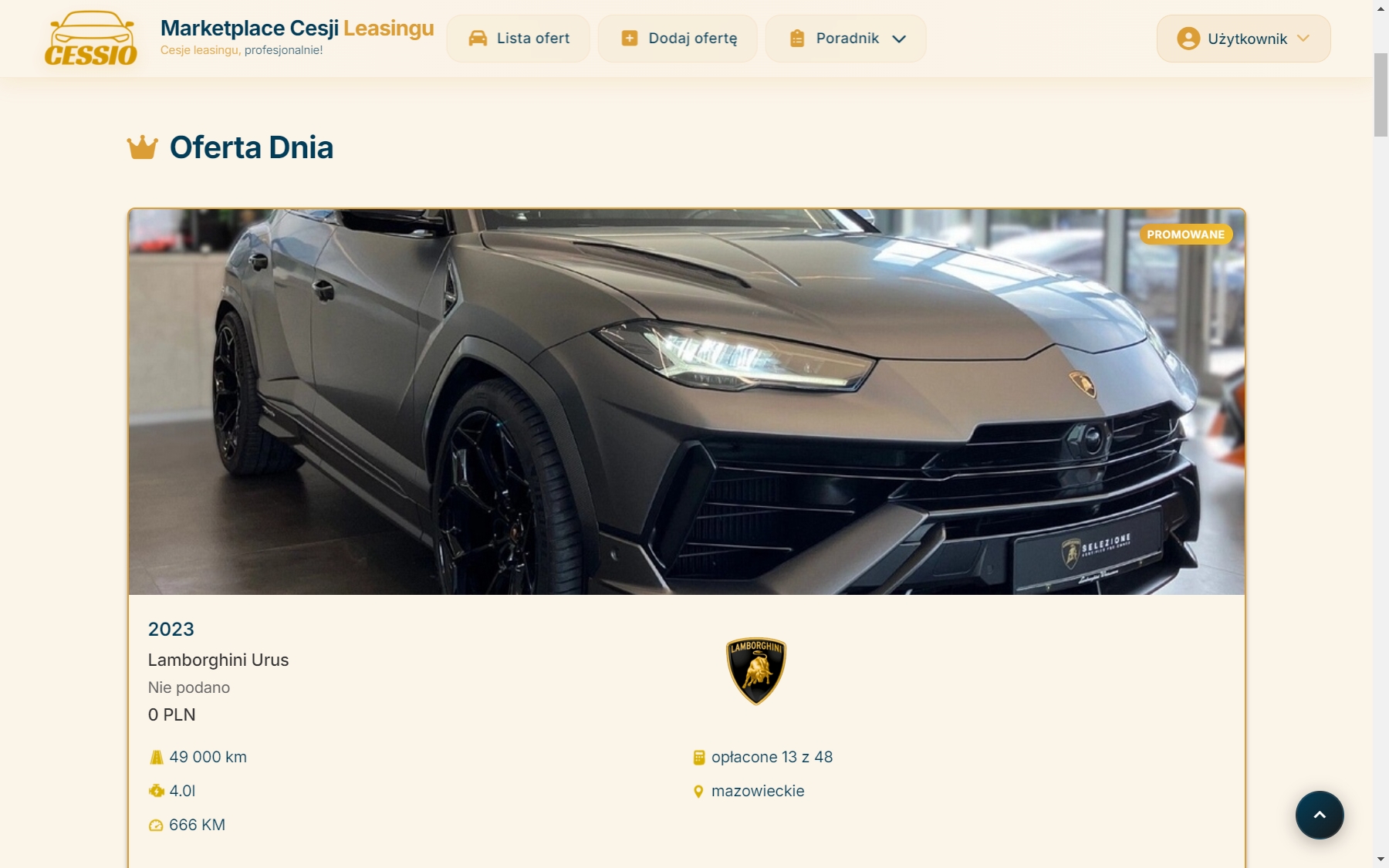 Panel użytkownika do zarządzania ogłoszeniami