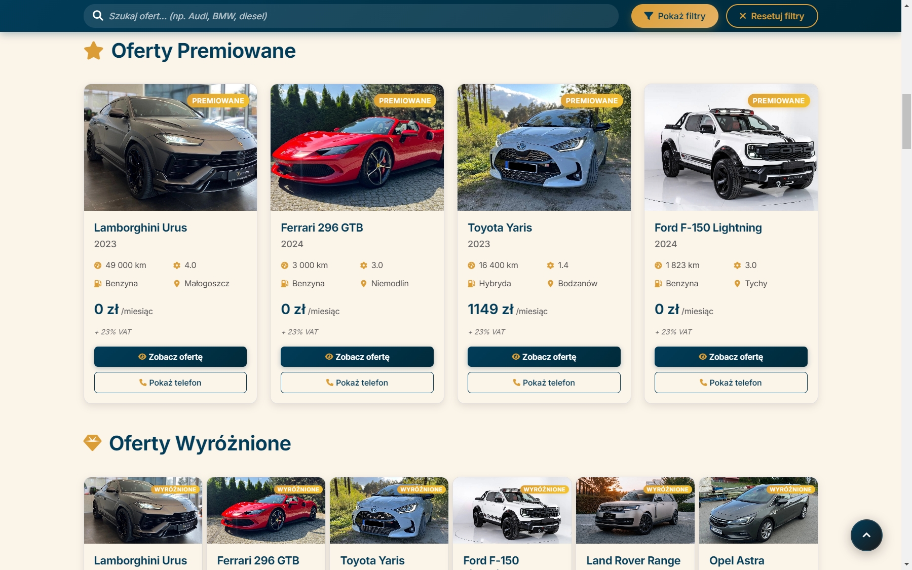 Kategorie ogłoszeń w portalu