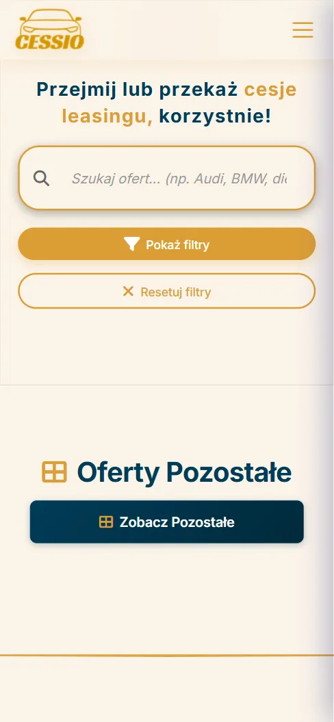 Portal ogłoszeniowy — strona główna na telefonie