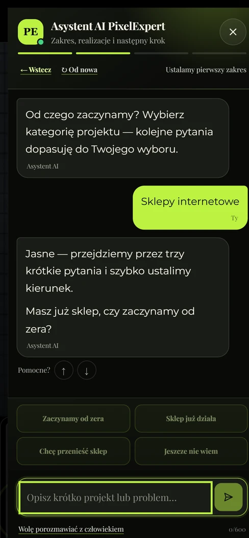 Asystent AI — pytanie diagnostyczne, telefon