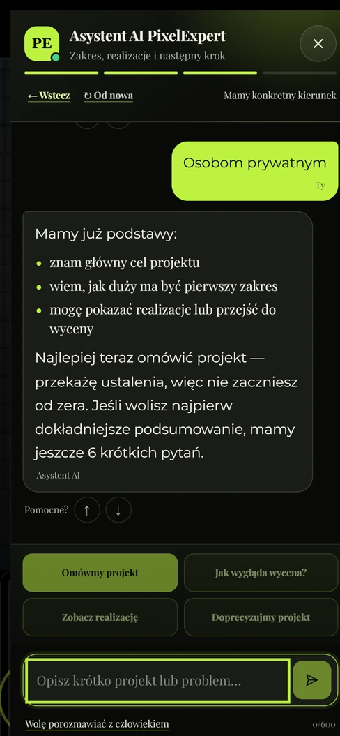 Asystent AI — podsumowanie (checkpoint), telefon