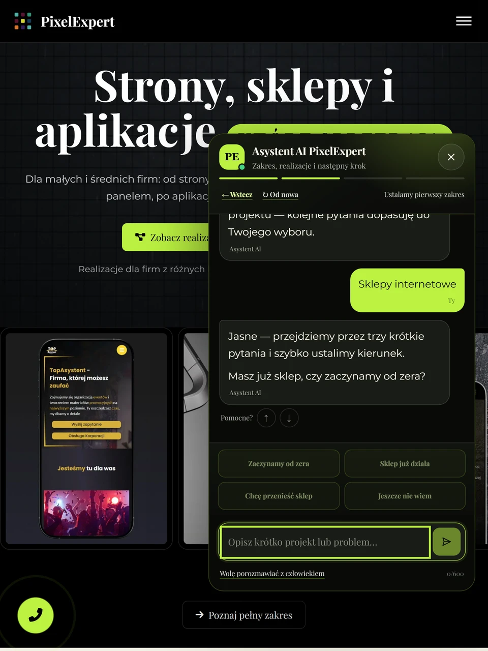 Asystent AI — pytanie diagnostyczne, tablet
