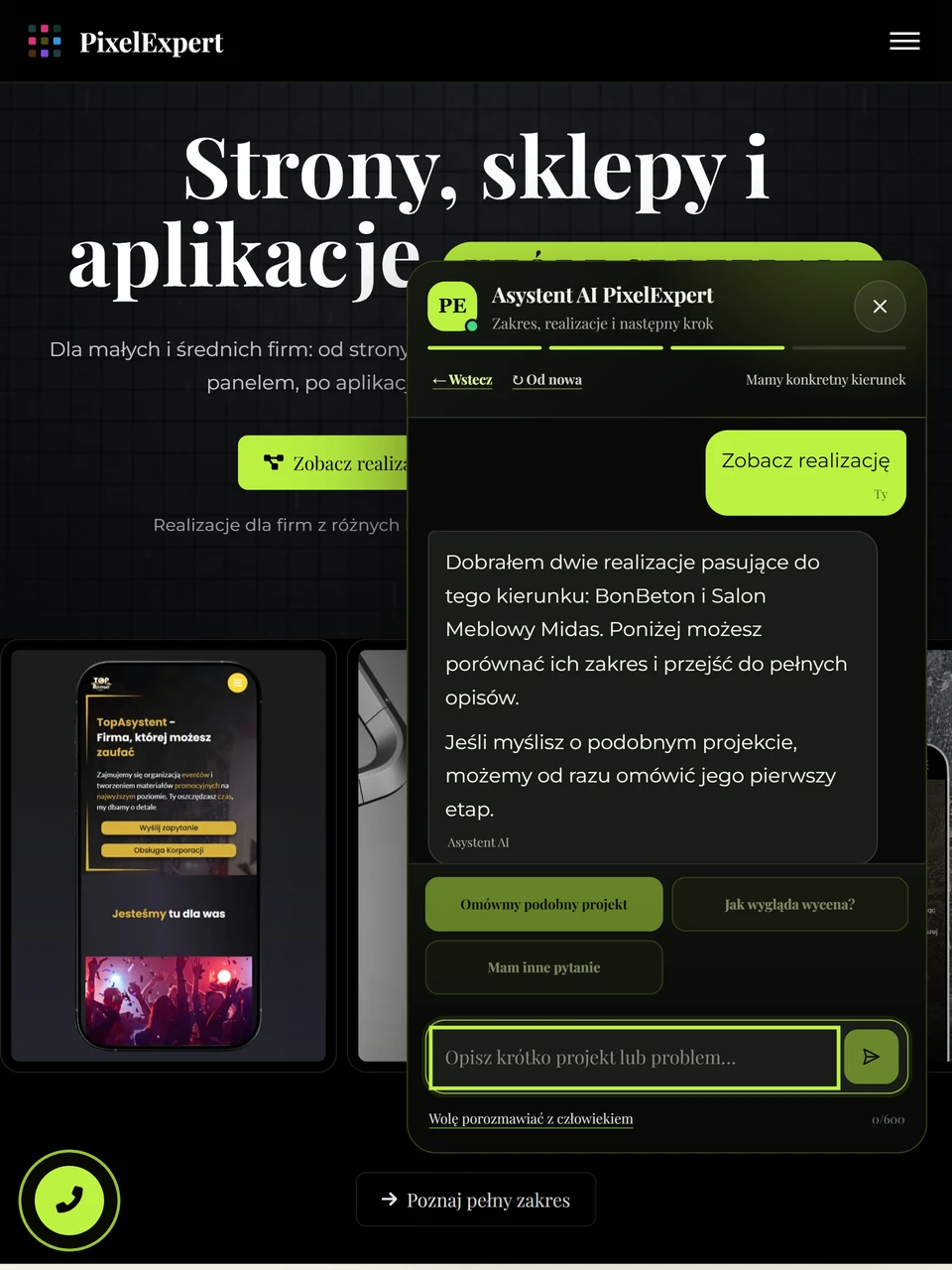 Asystent AI — karty realizacji, tablet