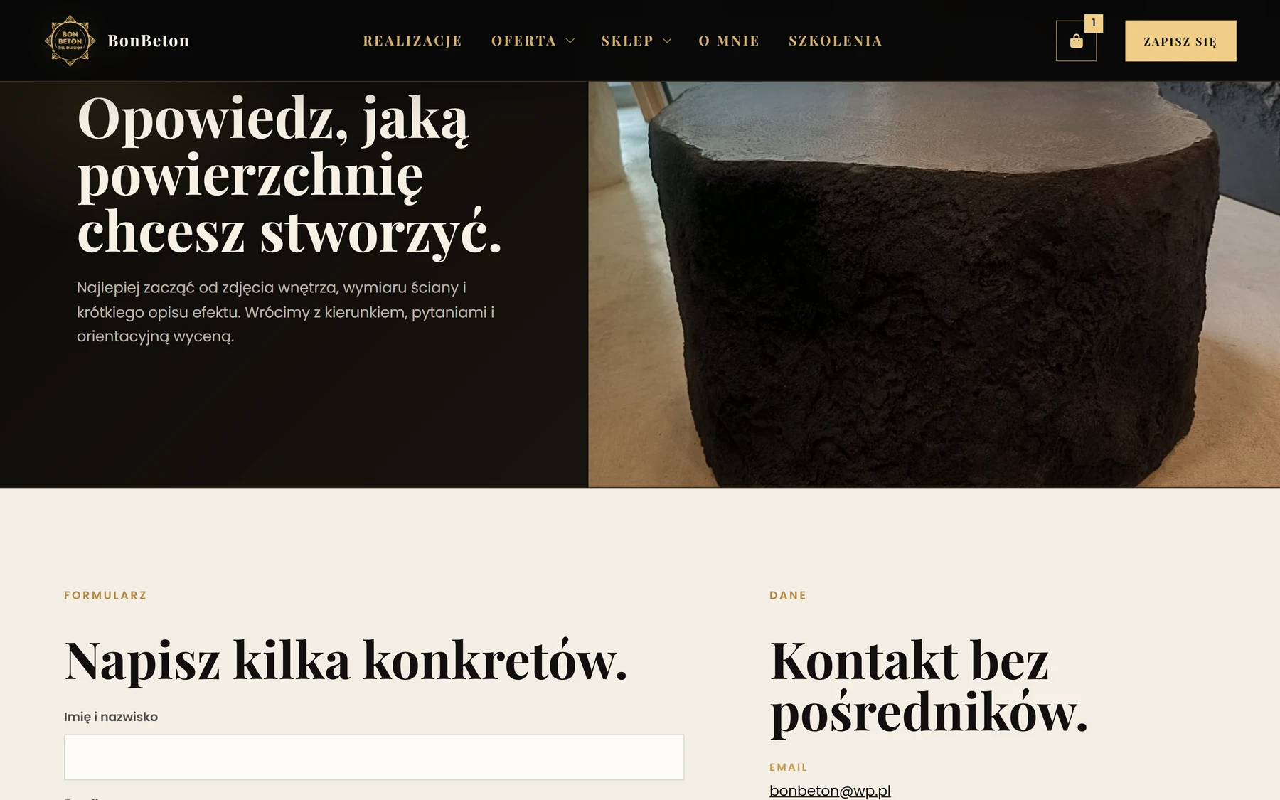 BonBeton — formularz kontaktowy na desktopie