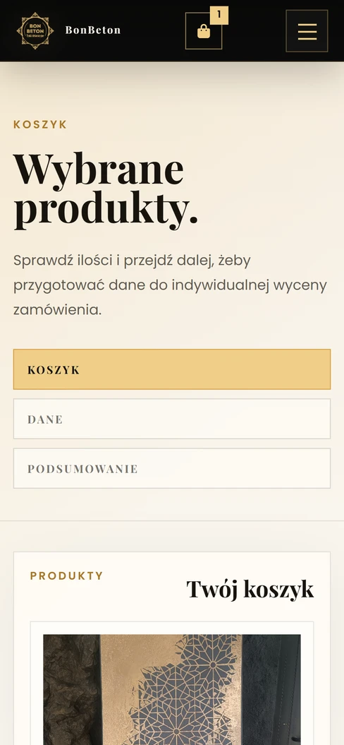 BonBeton — koszyk z produktem na telefonie