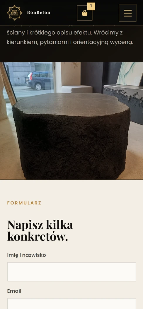 BonBeton — formularz kontaktowy na telefonie