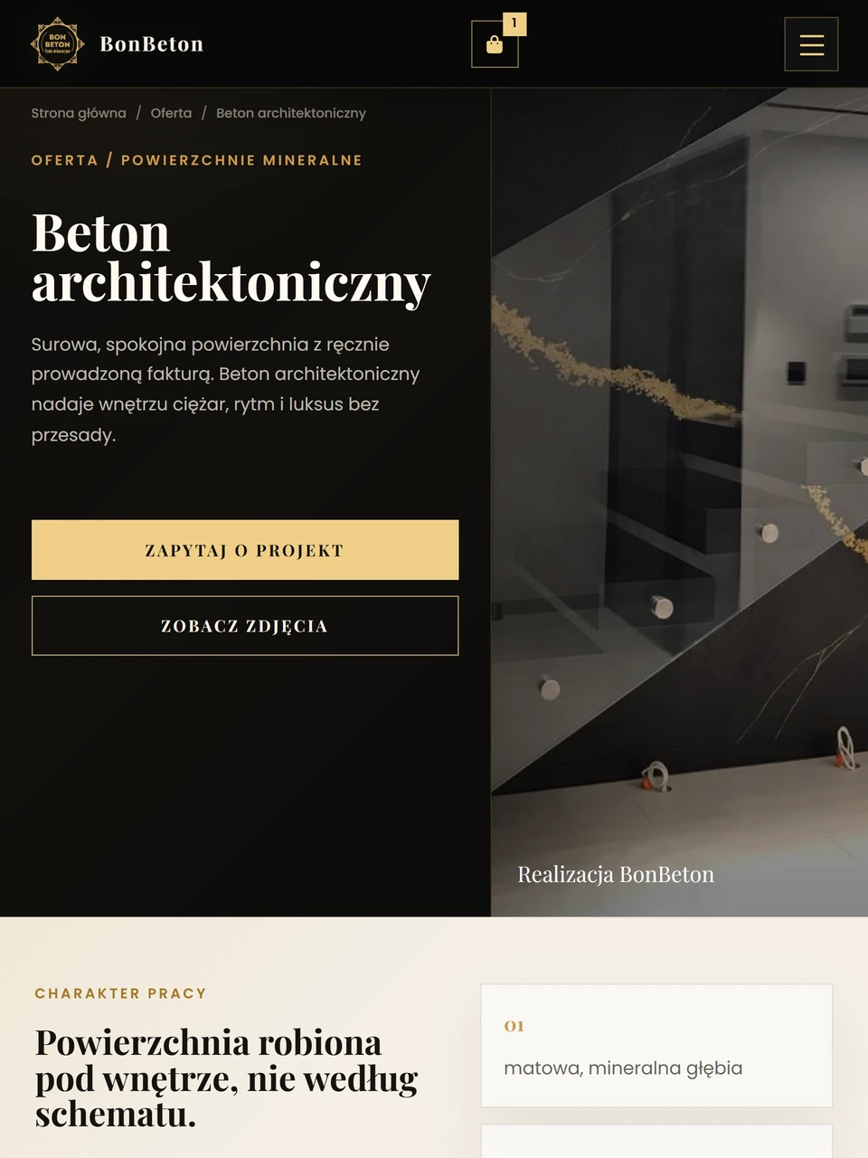 BonBeton — oferta beton architektoniczny na tablecie