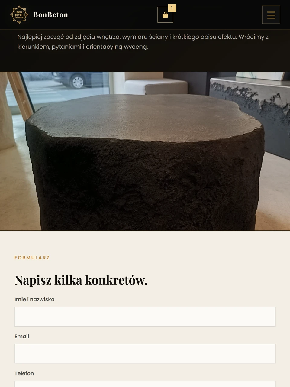 BonBeton — formularz kontaktowy na tablecie