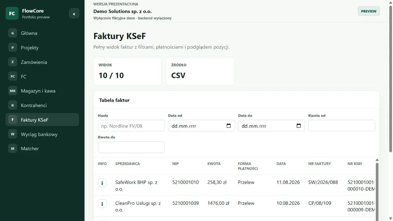 FlowCore - faktury KSeF