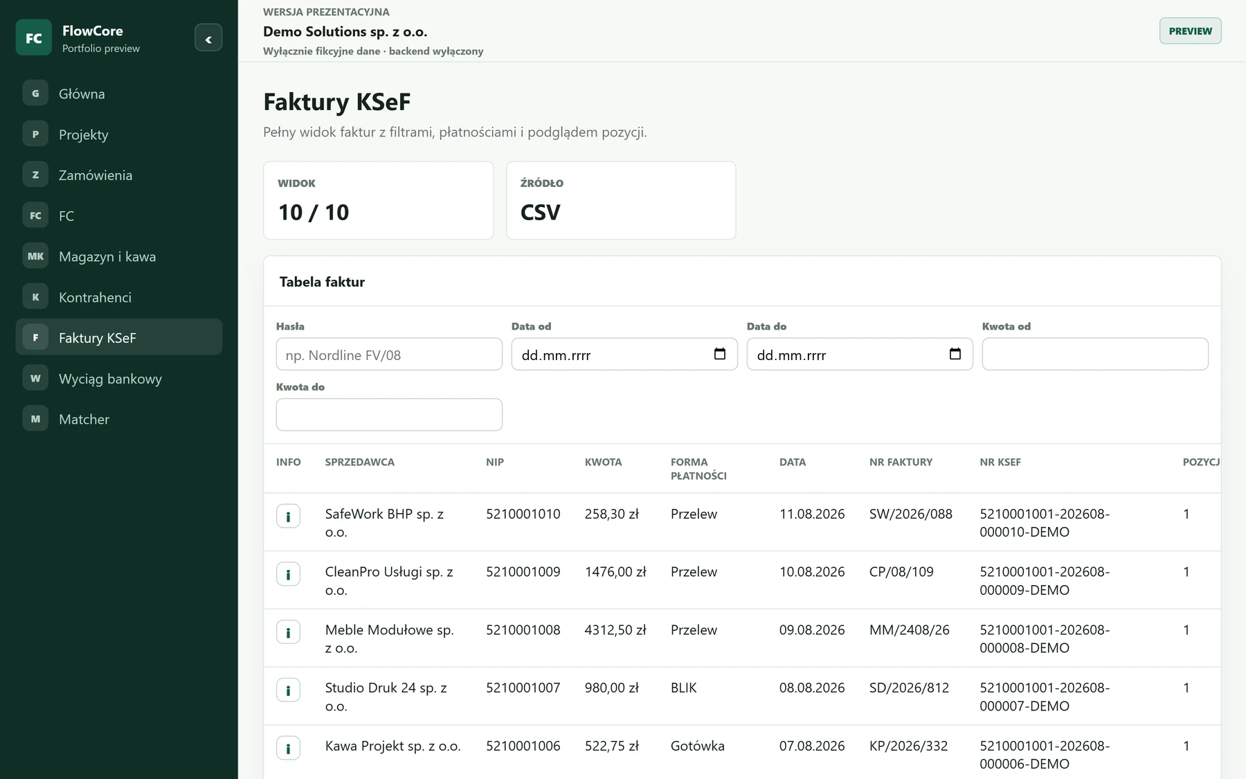 FlowCore — faktury KSeF na desktopie