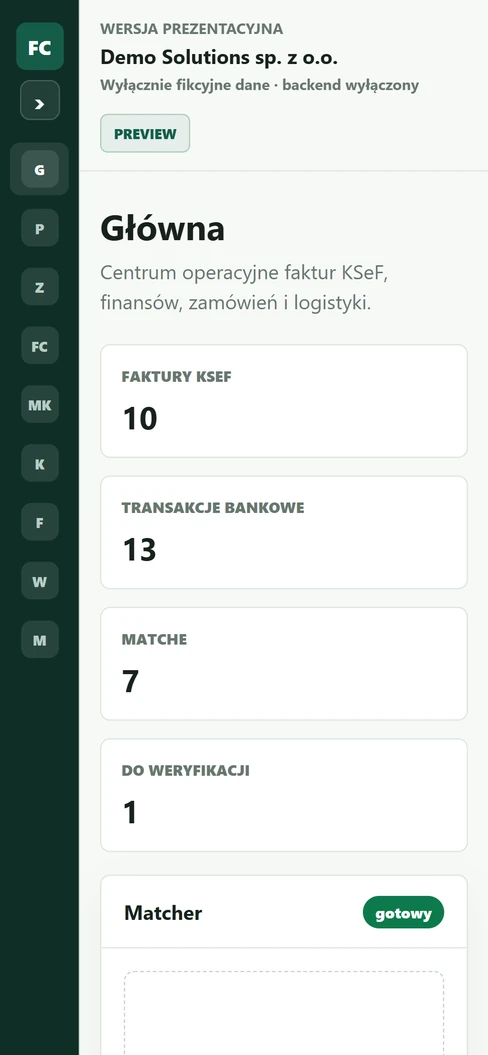 FlowCore — pulpit operacyjny (Główna) na telefonie