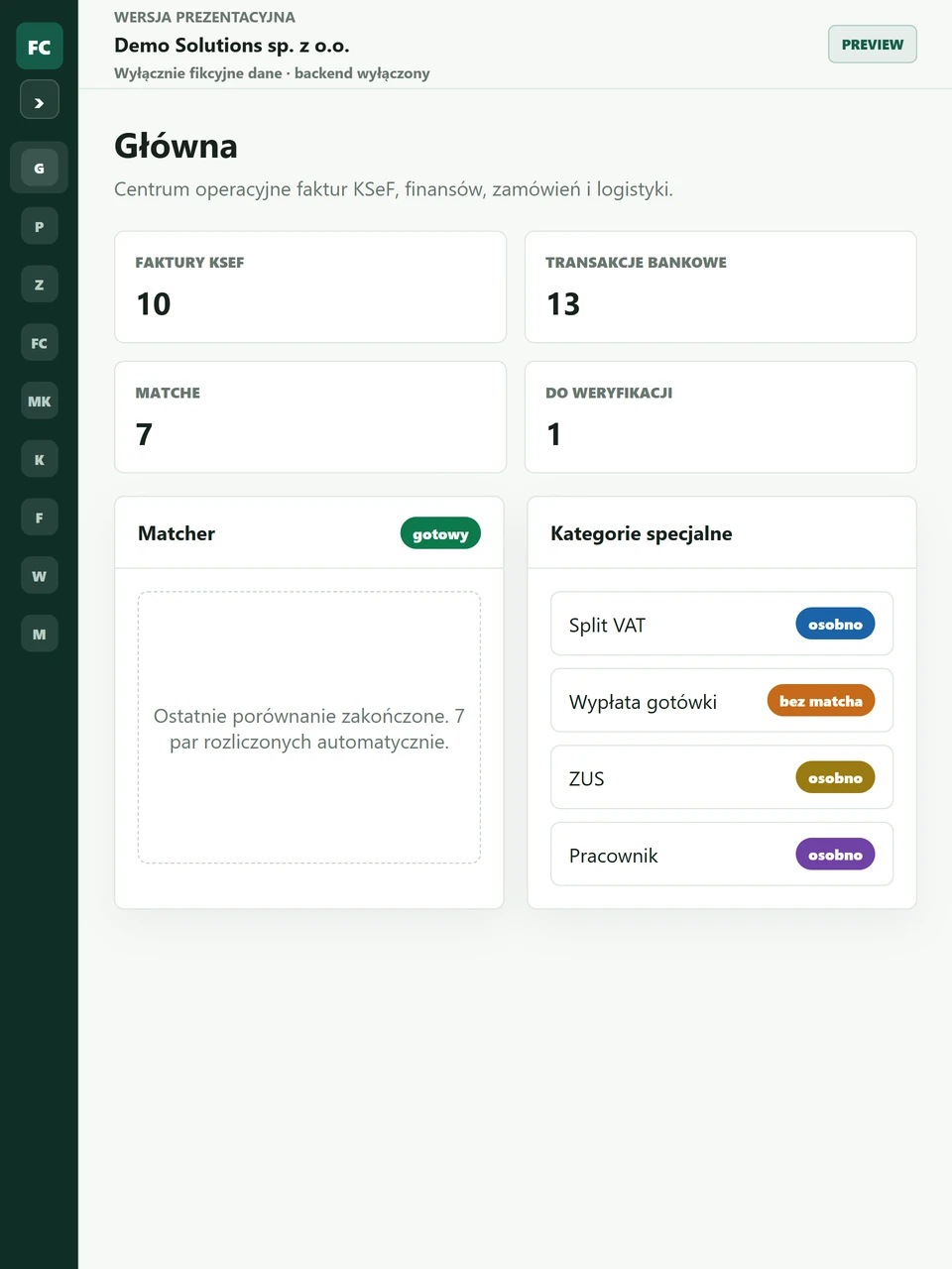 FlowCore — pulpit operacyjny (Główna) na tablecie
