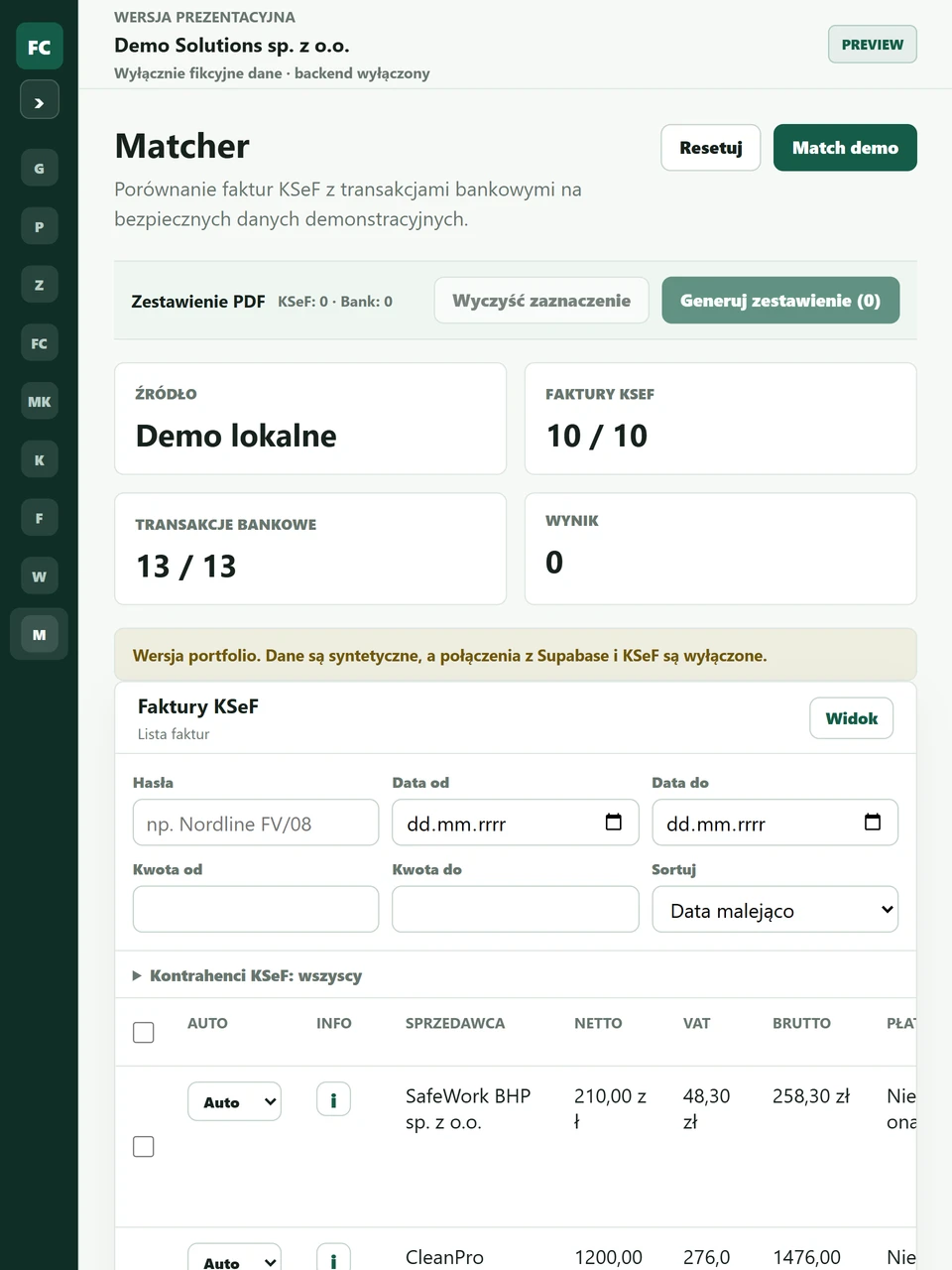 FlowCore — Matcher na tablecie