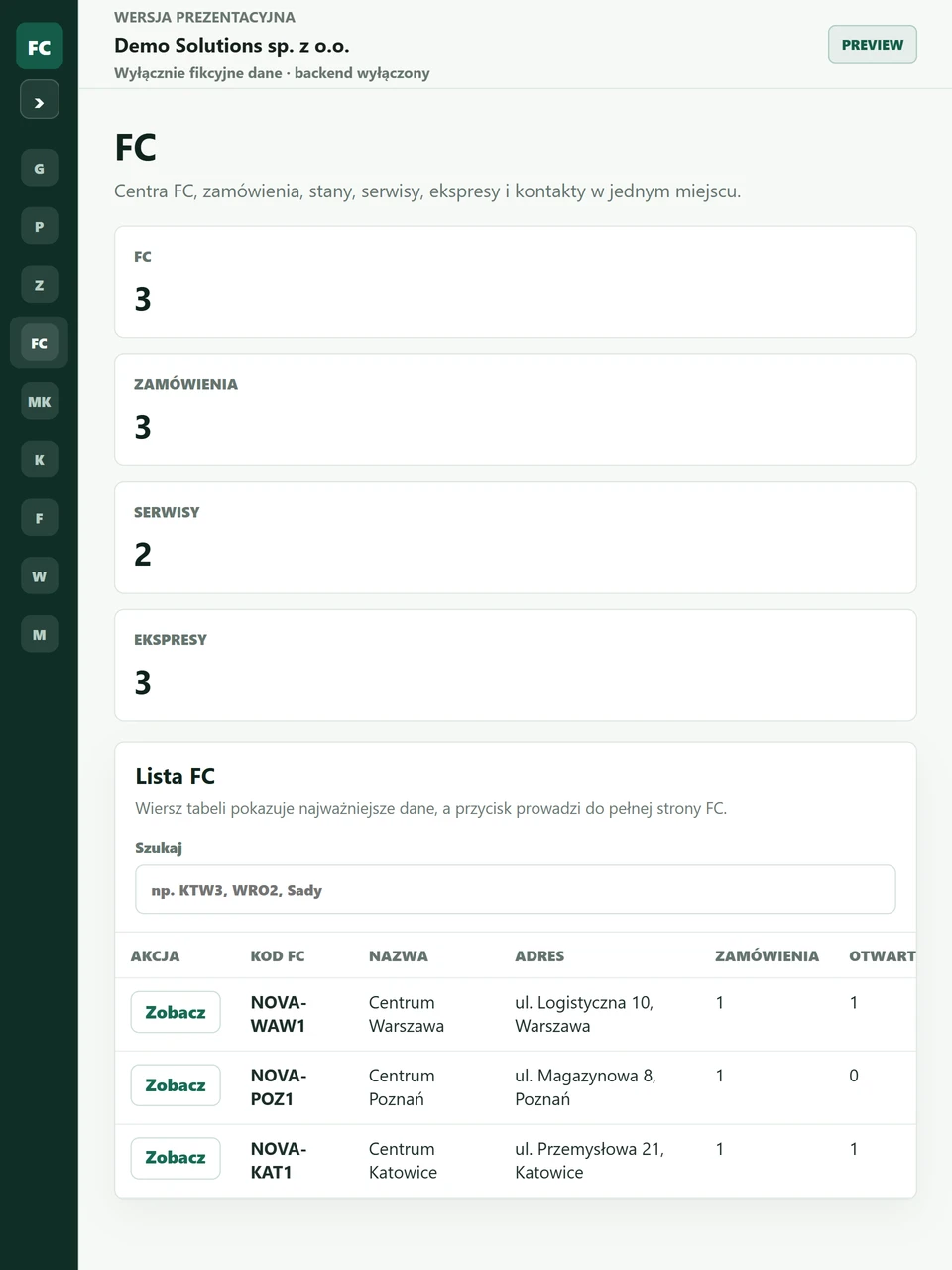 FlowCore — centra FC na tablecie
