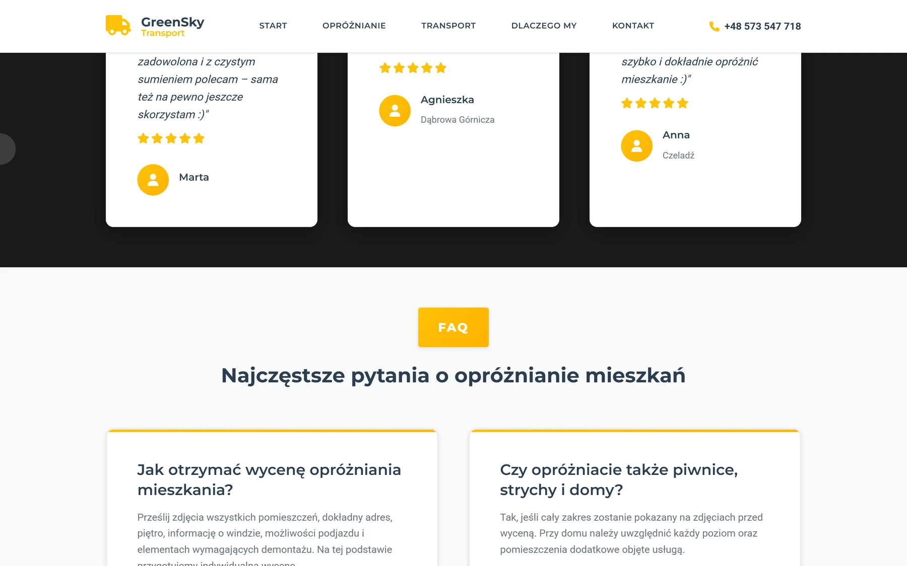 GreenSky Transport — najczęstsze pytania (FAQ) na desktopie