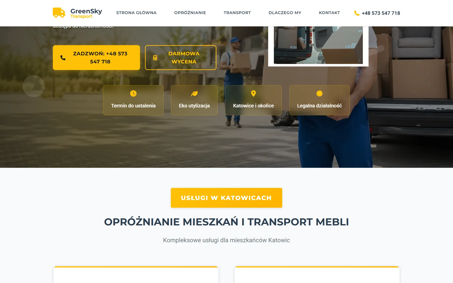 GreenSky Transport — podstrona lokalna Katowice na desktopie