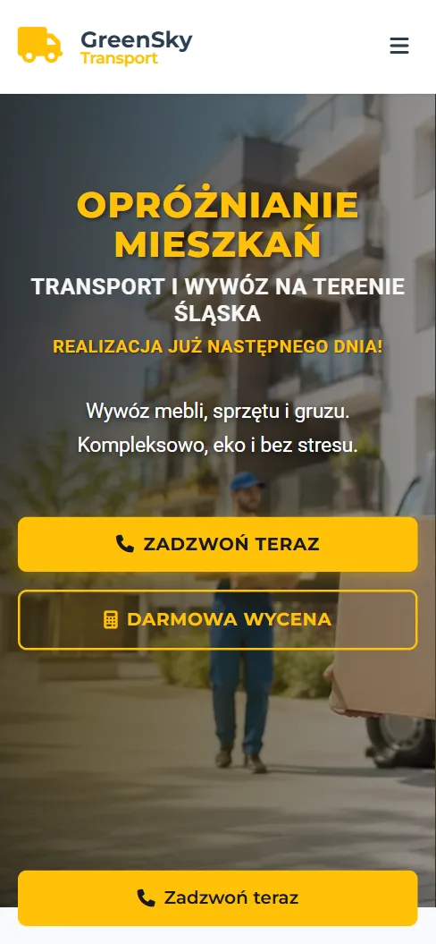 GreenSky Transport — strona główna, hero na telefonie