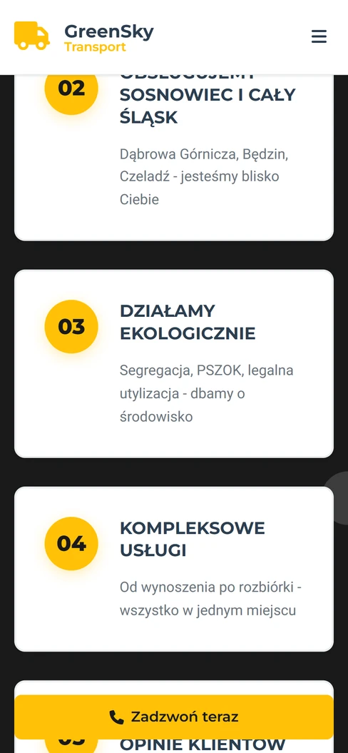 GreenSky Transport — atuty firmy na telefonie