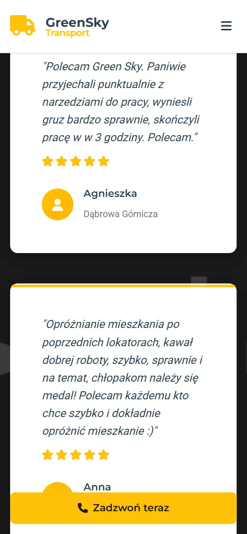 GreenSky Transport — opinie klientów na telefonie