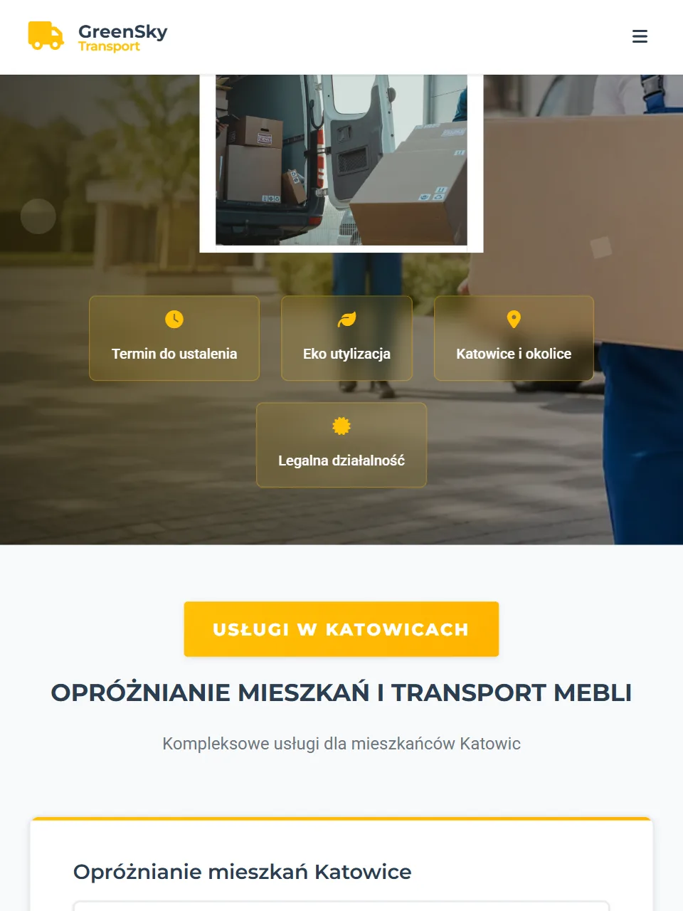 GreenSky Transport — podstrona lokalna Katowice na tablecie