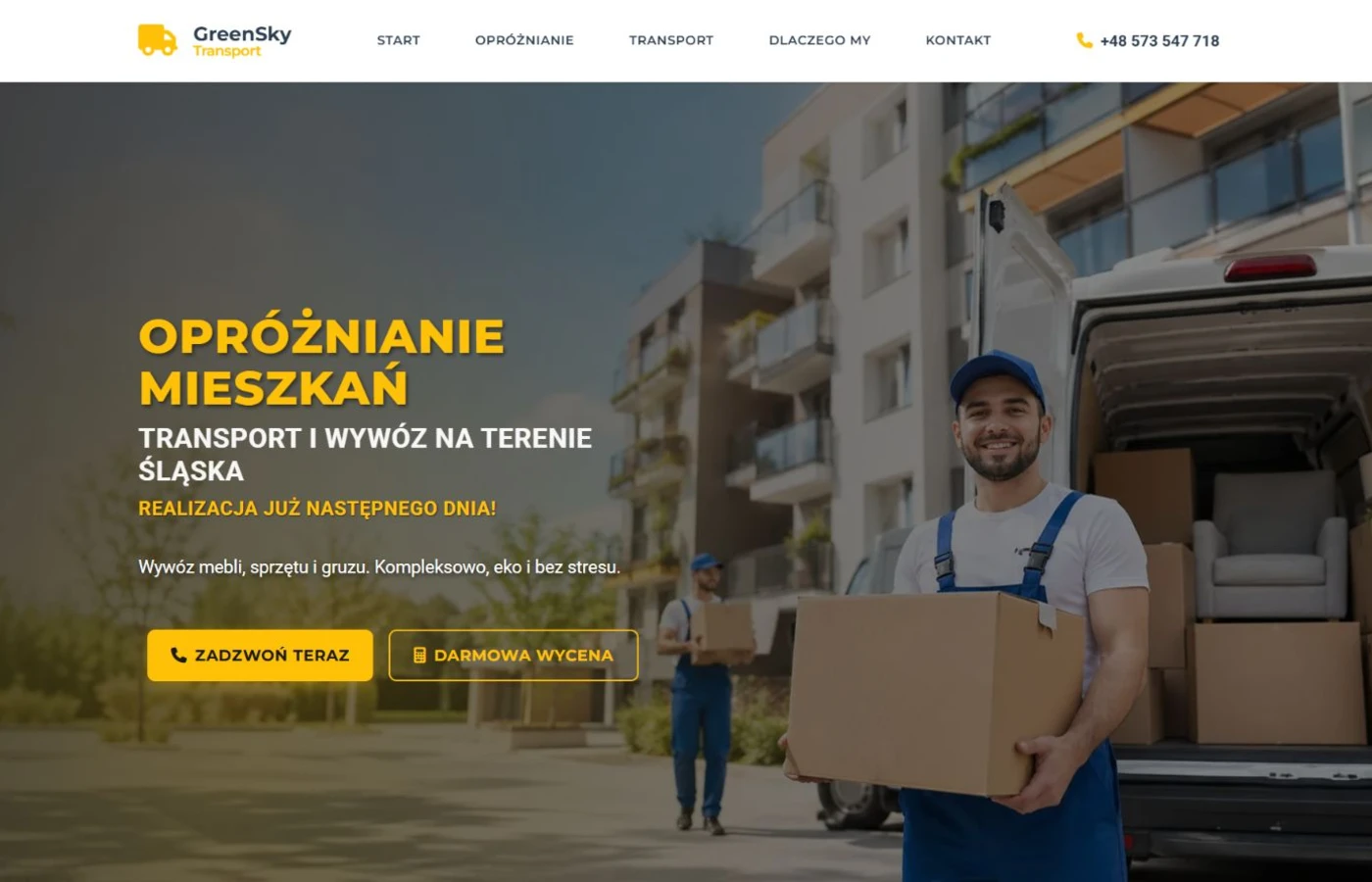 Strona GreenSky Transport na laptopie