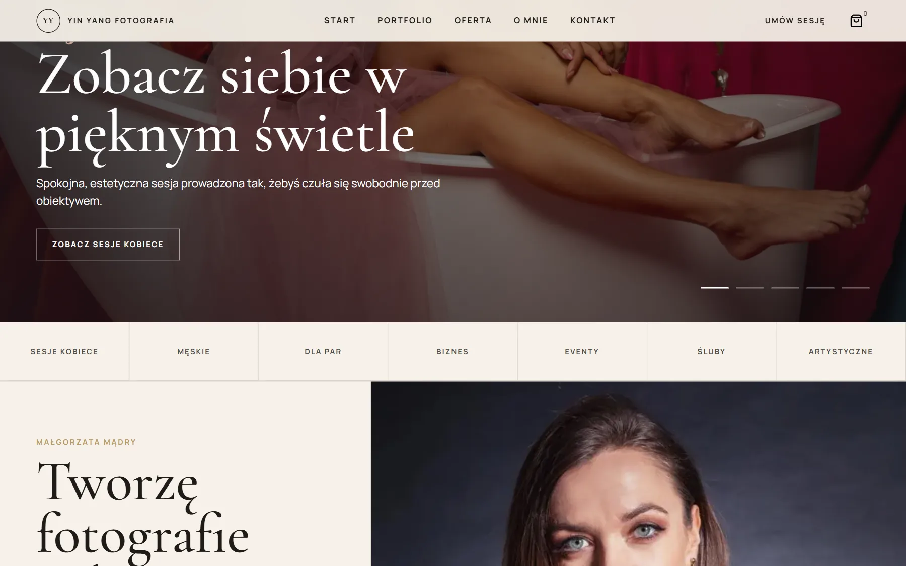 Yin Yang Fotografia — strona główna, hero na desktopie
