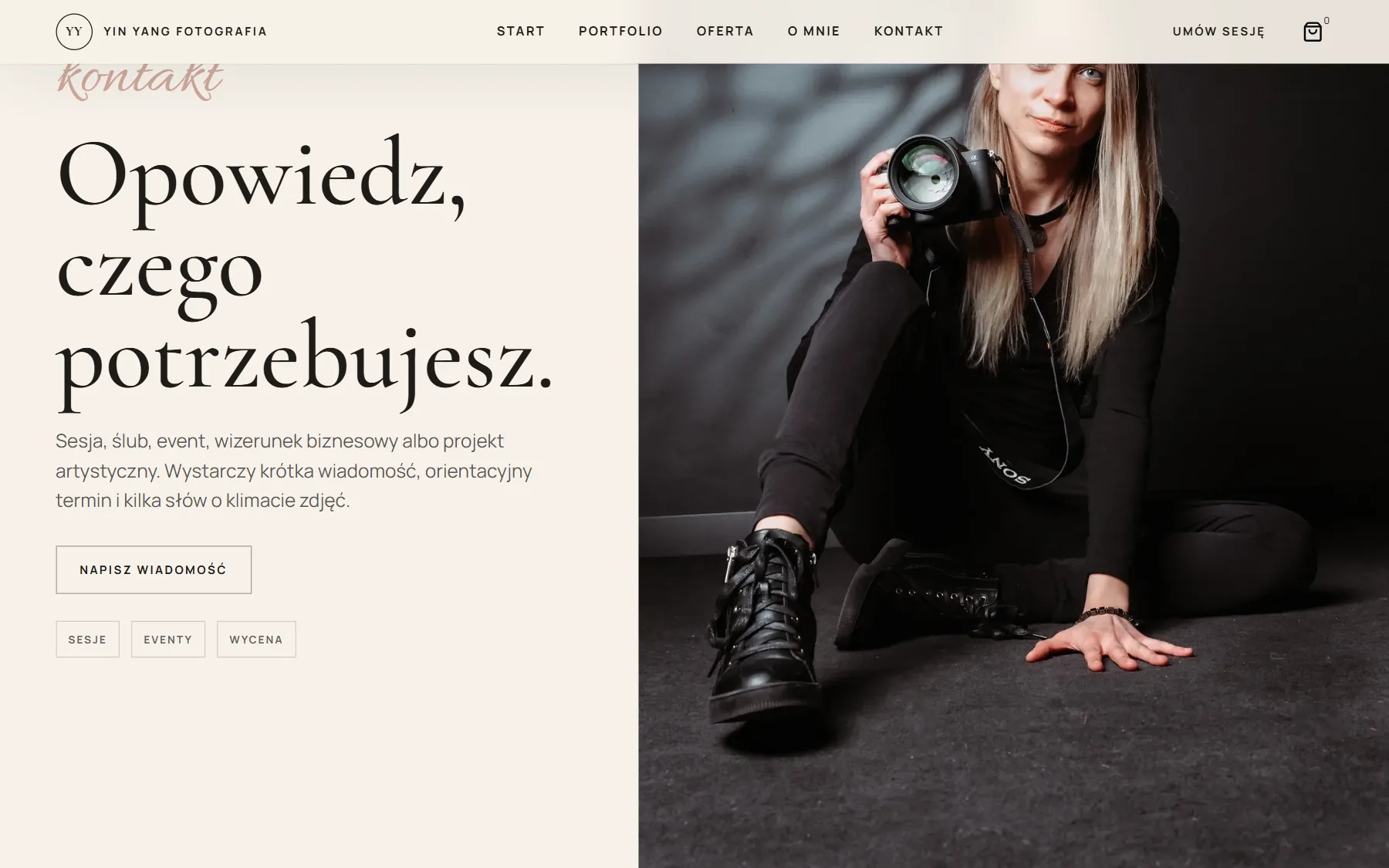 Yin Yang Fotografia — formularz kontaktowy na desktopie