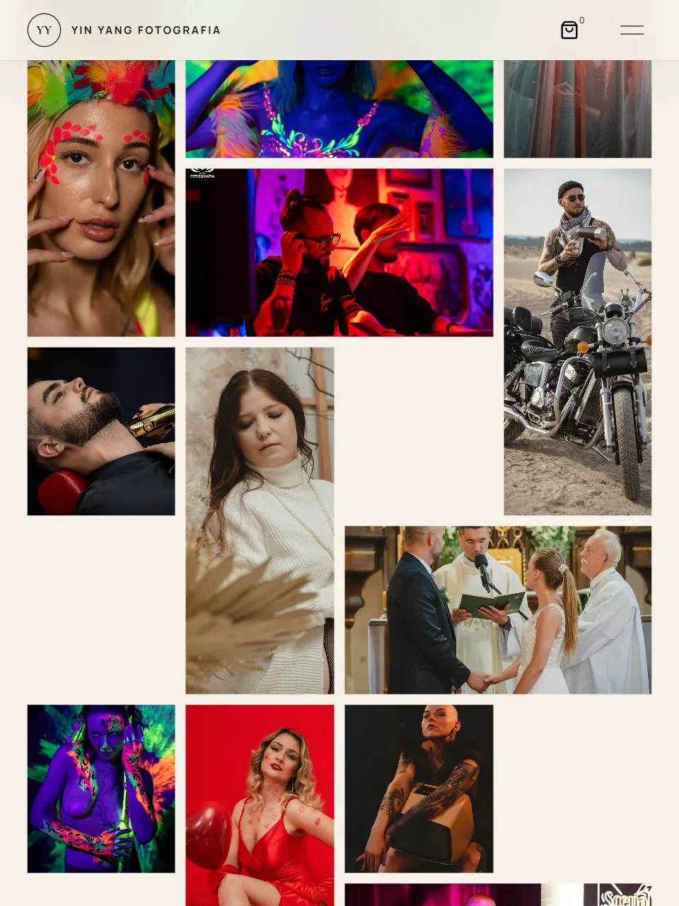 Yin Yang Fotografia — sekcja portfolio na stronie głównej na tablecie