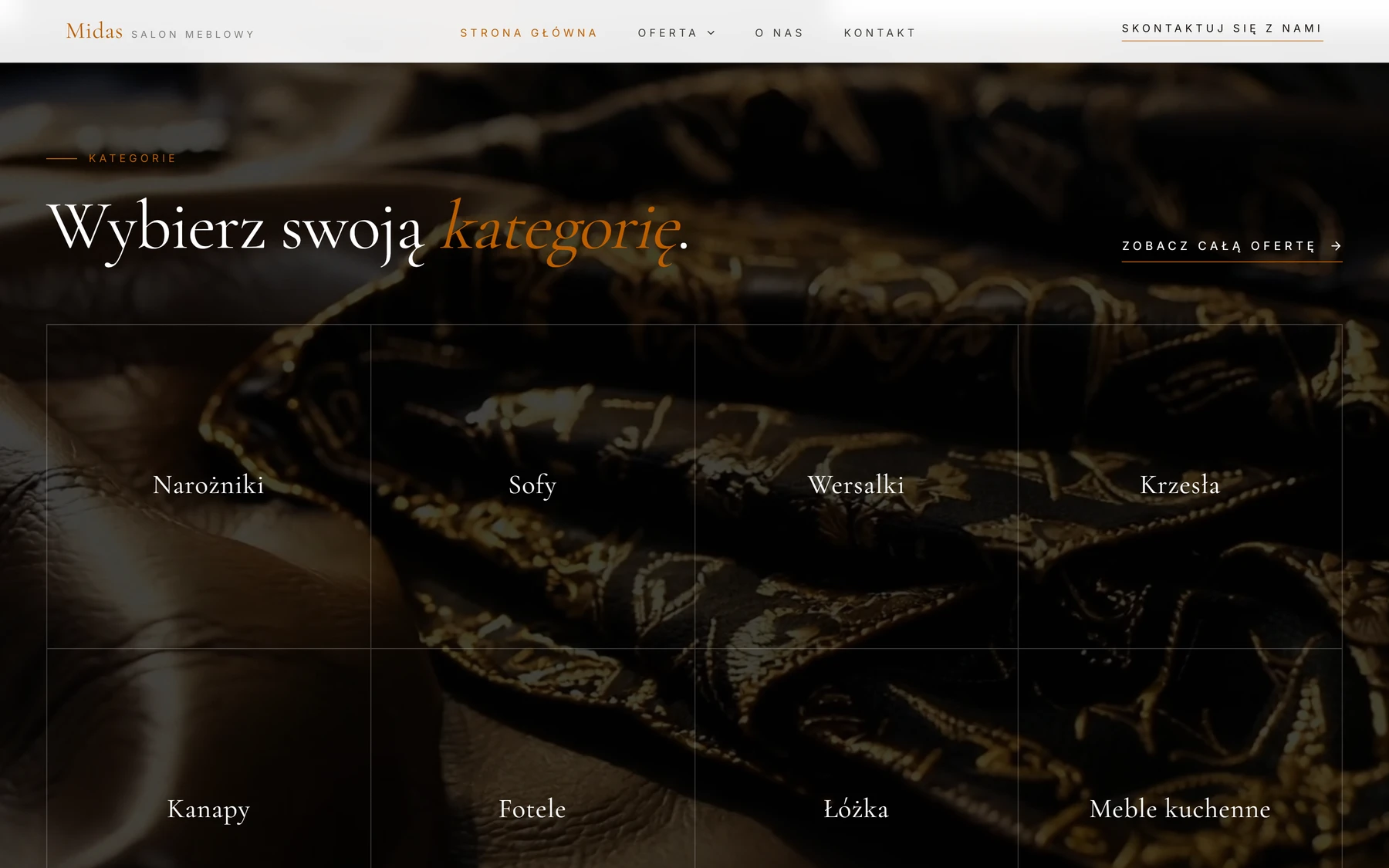 Salon meblowy — kategorie produktów na desktopie