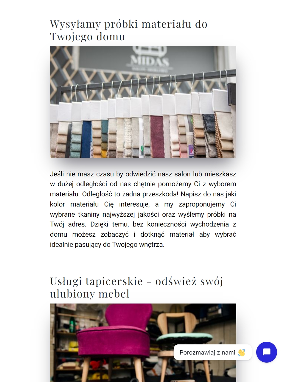 Strona salonu meblowego na tablecie - widok 2