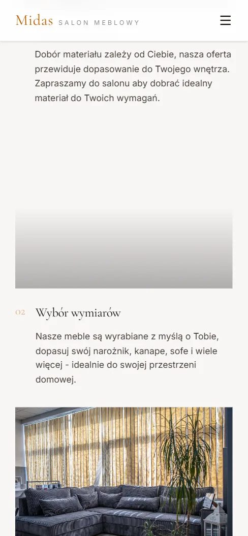Salon meblowy — dalsza część strony na telefonie