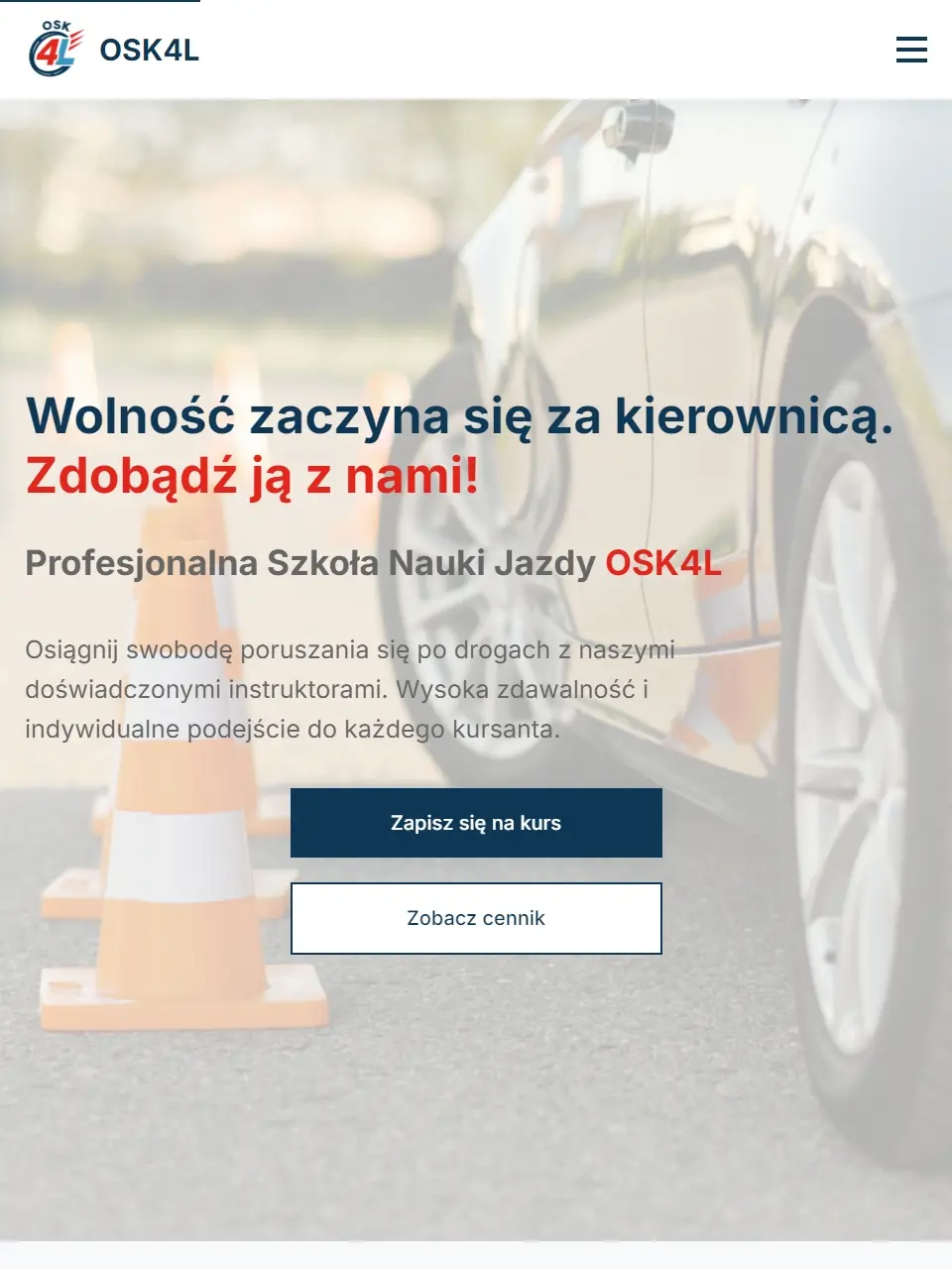 Strona szkoły jazdy na tablecie - widok 1