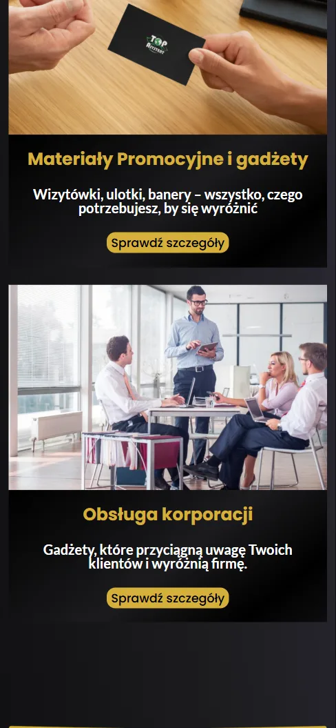 TopAsystent — środkowa sekcja strony na telefonie